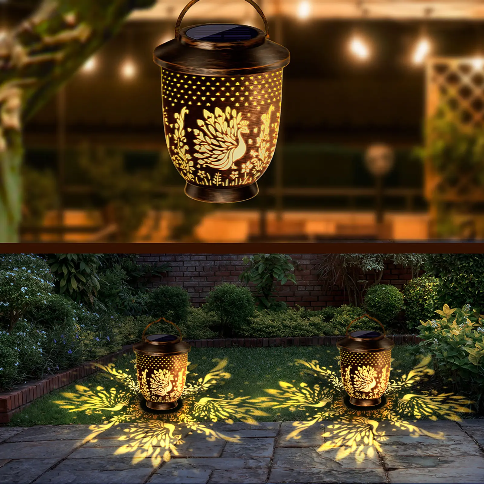 Solar Outdoor Animals Projection Light Waterproof Atmosphere Lighting Fixture Projection Hanging Lamp for Courtyard Decoration