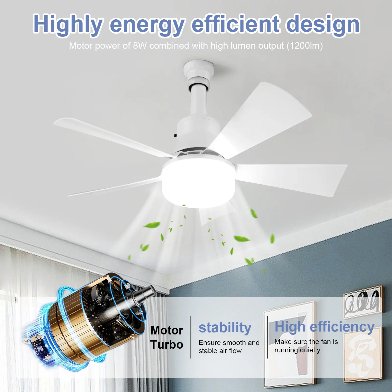 Ceiling Fan with Light Socket Ceiling Fan Remote Control Timing Wireless Fan Low Noise Socket Fan Light for Living Room Bedroom