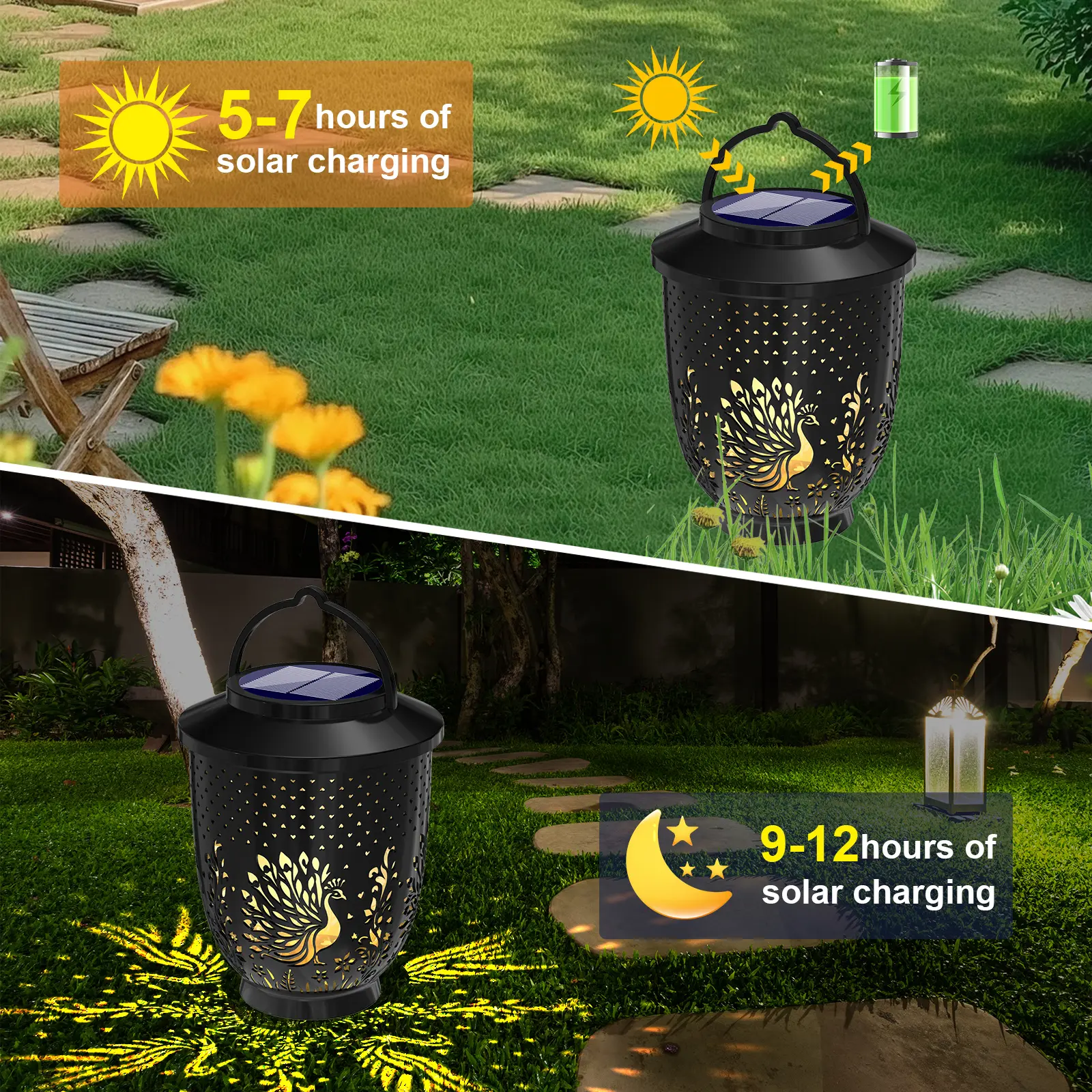 Solar Outdoor Animals Projection Light Waterproof Atmosphere Lighting Fixture Projection Hanging Lamp for Courtyard Decoration