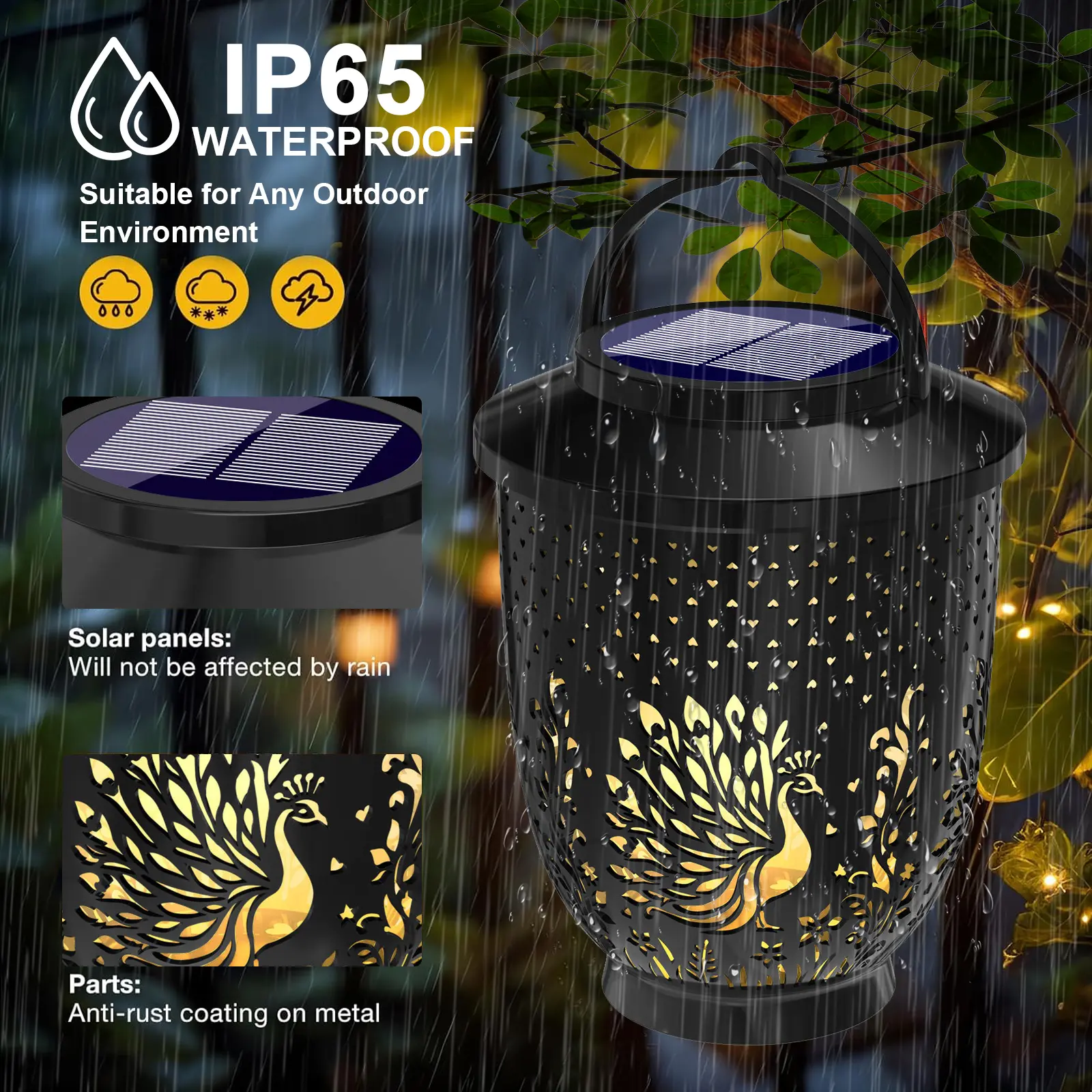 Solar Outdoor Animals Projection Light Waterproof Atmosphere Lighting Fixture Projection Hanging Lamp for Courtyard Decoration