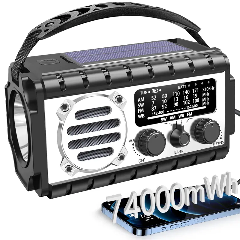 20000mAh Portable Emergency Solar Power Radio Hand Crank Charging AM/FM Weather Radio Led Reading Flashlight Bank Phone Charger