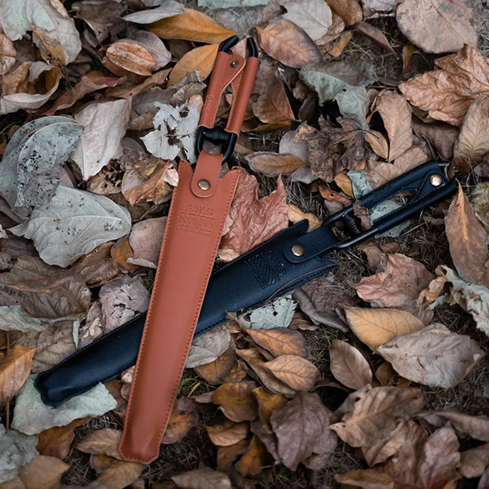 Camping Fire Poker with Leather Cover Thickened Fire Tongs Carbon Steel Barbecue Burning Tongs Outdoor Camping BBQ Tools