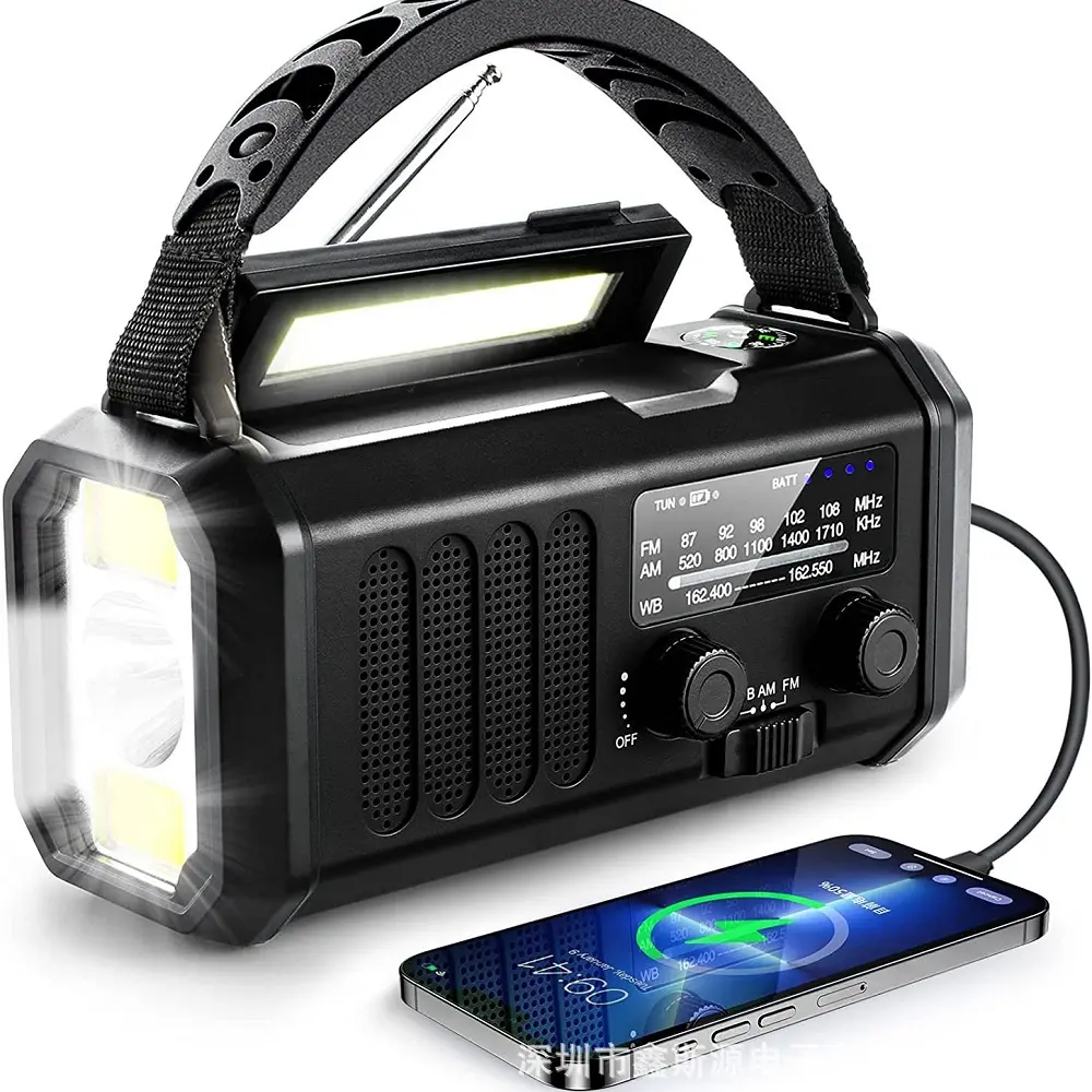 20000mAh Radio FM Emergency Radio Solar Hand Crank Generator AM/FM/NOAA LED Portable Flashlight Radio SOS Alarm Power Bank ﻿
