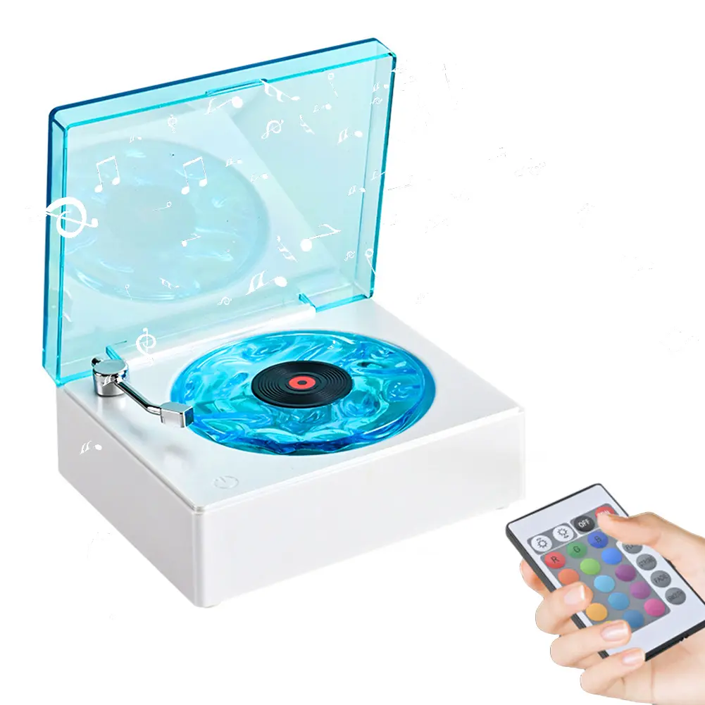 Waves Vinyl Player with LED Latern Rechargeable Water Ripple Speakers Romantic Ocean Player for Party Bedroom Living Room Office