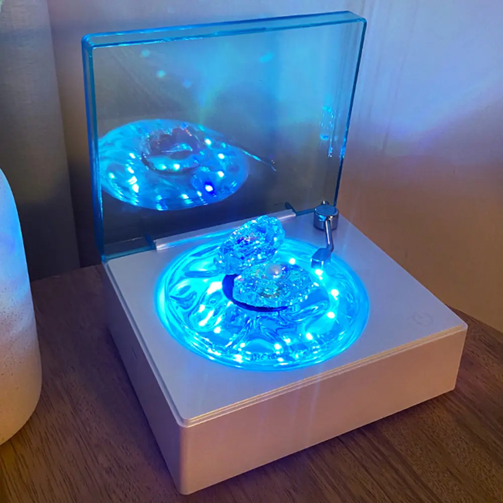 Waves Vinyl Player with LED Latern Rechargeable Water Ripple Speakers Romantic Ocean Player for Party Bedroom Living Room Office