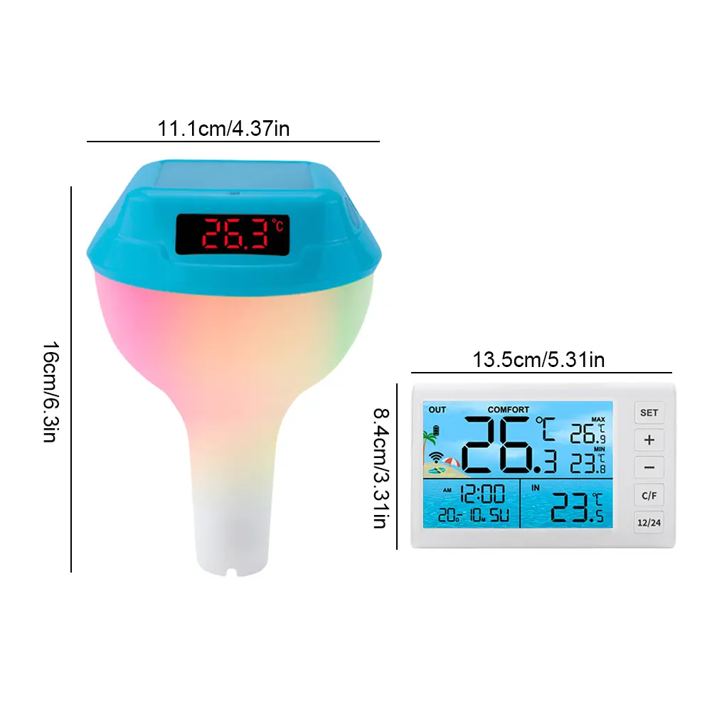 Solar Digital Wireless Pool Thermometer Floating Pools Water Temperature Guage Pool Digital Thermometer for Pools Ponds Hot Tubs