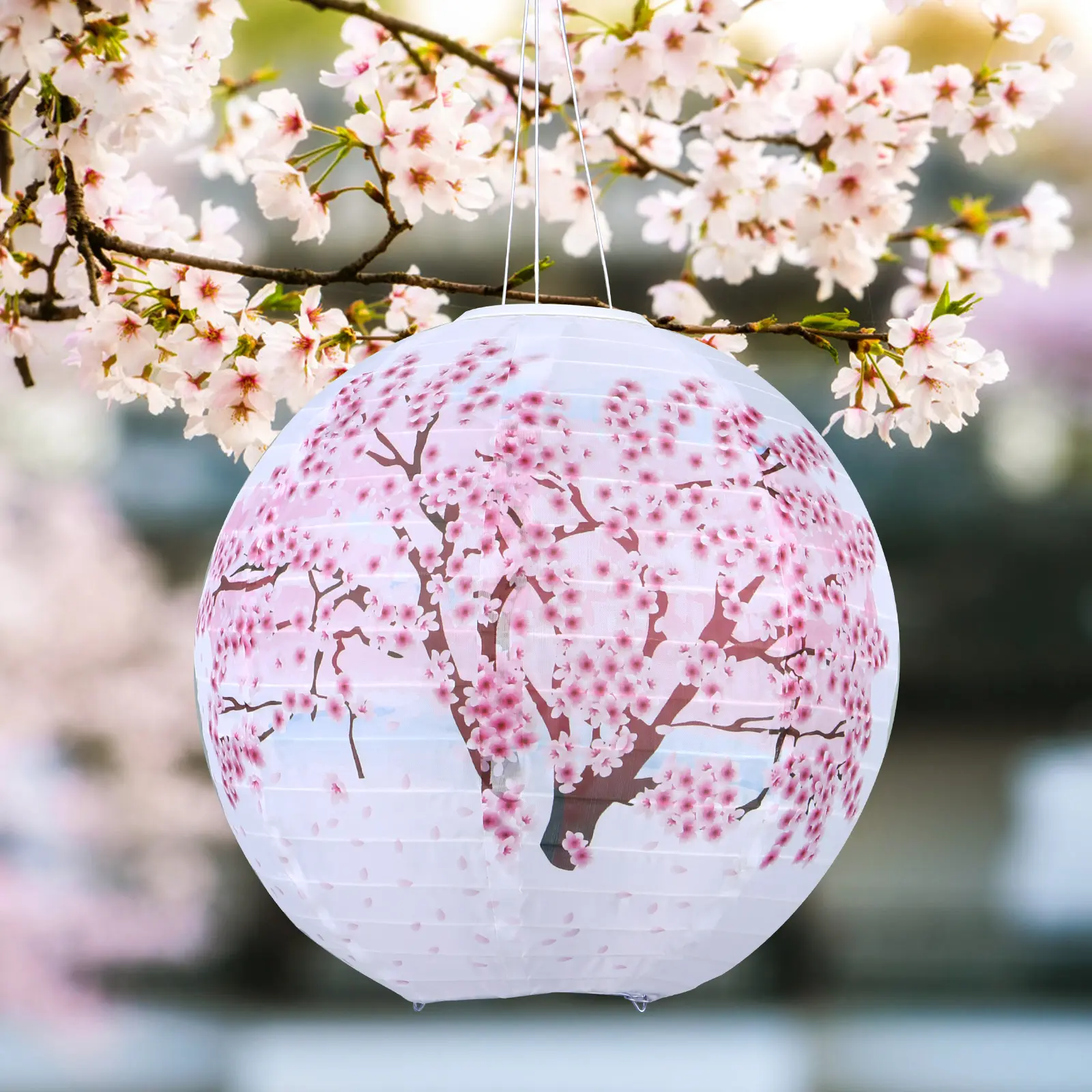 Chinese Traditional Hanging Lanterns Nylon Colth Outdoor Lights IP65 Waterproof Flower Decorative Lights for Garden Porch