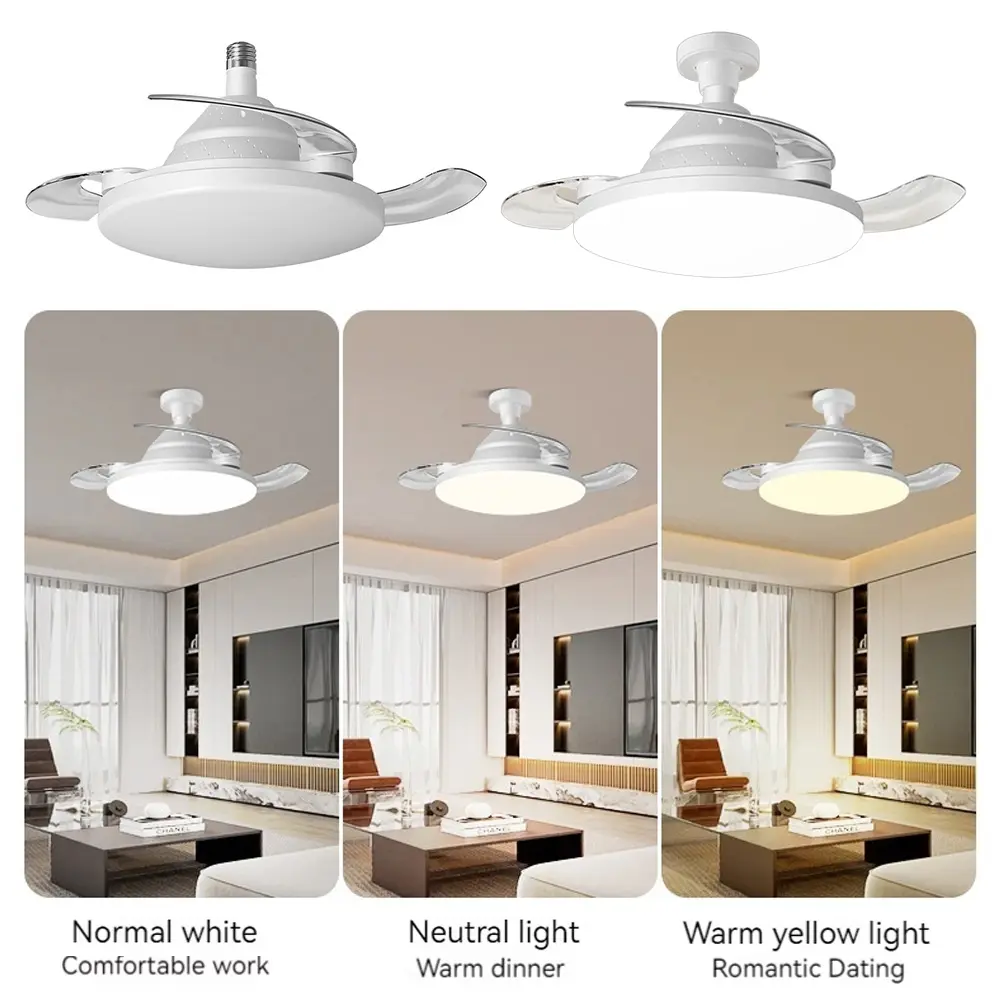 Household Invisible Blades Fan Lights Restaurant Ceiling Fan Light Remote Dimmable LED Living Room Hidden Fan Light E27 Base