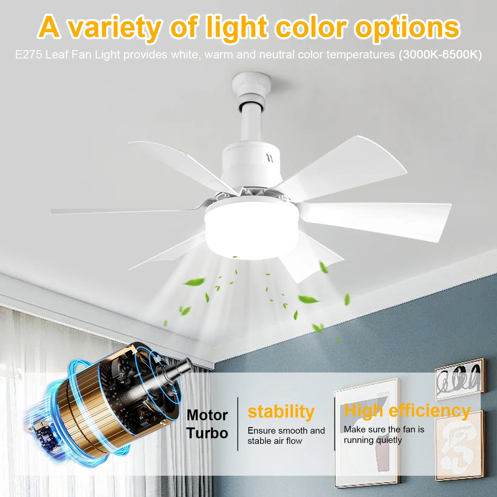 Socket Fan Light with Remote Screw in Ceiling Fan in Light Socket 3 Speeds Dimmable with Extender & 6 Blades for Bedroom