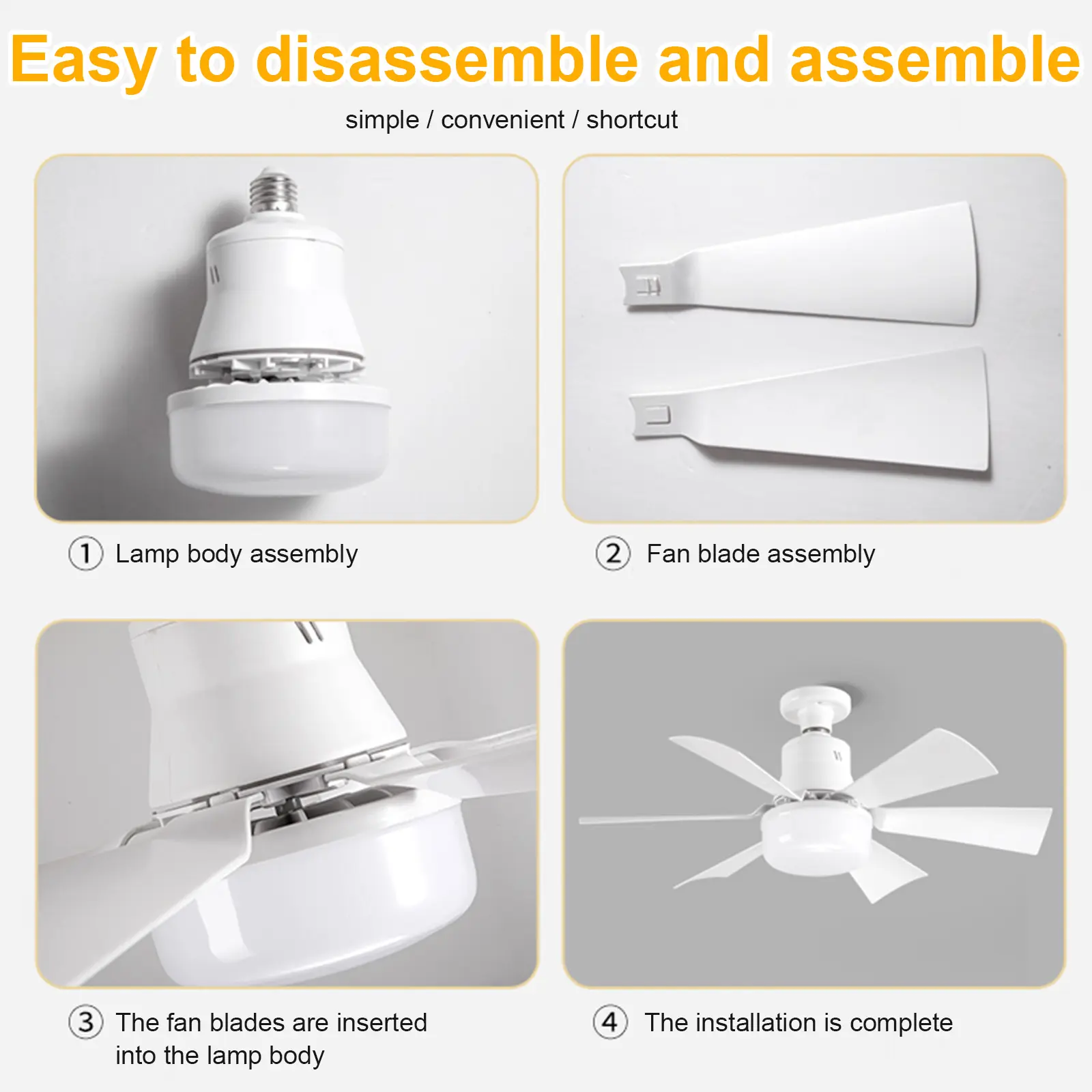 Socket Fan Light with Remote Screw in Ceiling Fan in Light Socket 3 Speeds Dimmable with Extender & 6 Blades for Bedroom