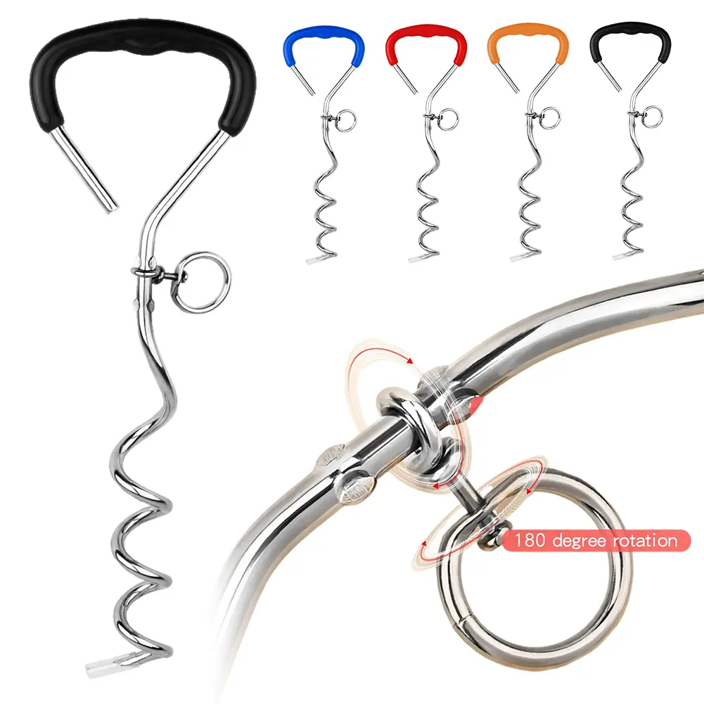 Heavy Duty Dog Anchor Soft Grip Handle Dog Stake Metal Spiral Dog Yard Stake for Yard Ground Outdoor Camping Walking