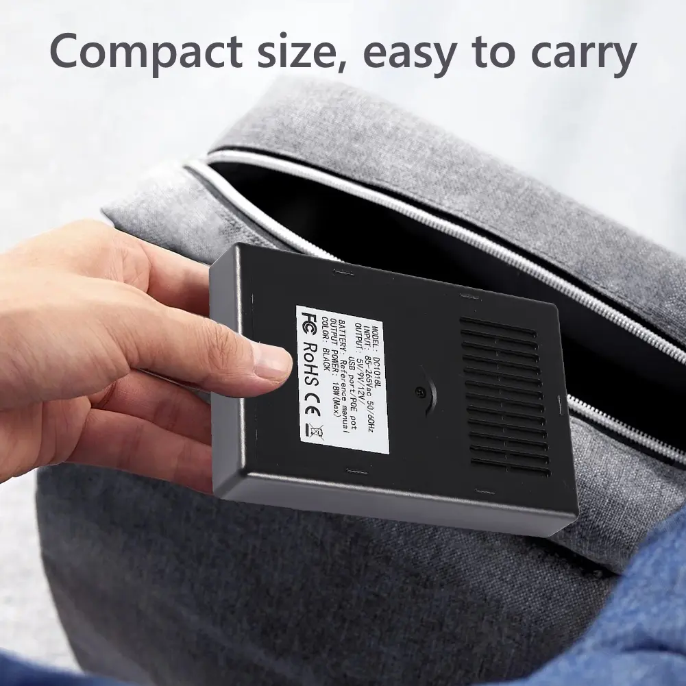 AC85-265V Portable DC UPS Backup Power with Multiple Outputs Compact USB Port Battery 5V9V12V for Home Router Camera WiFi