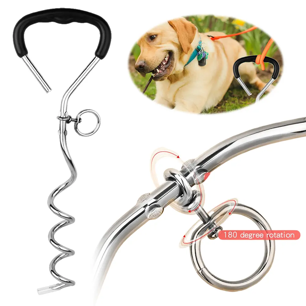Heavy Duty Dog Anchor Soft Grip Handle Dog Stake Metal Spiral Dog Yard Stake for Yard Ground Outdoor Camping Walking