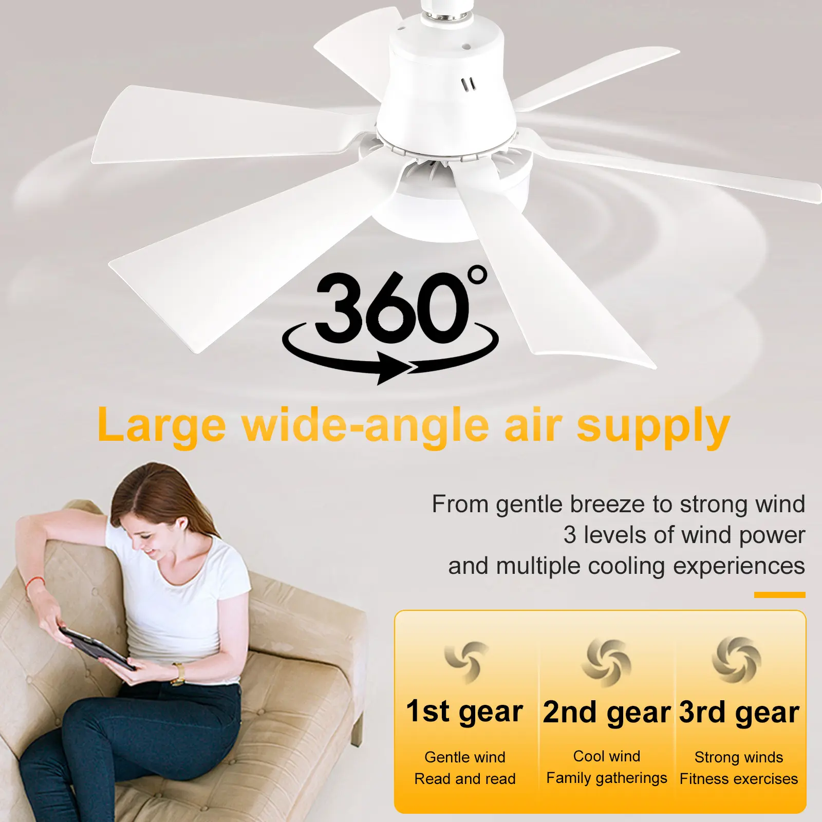LED Ceiling Fan Light with Remote 30W/40W Socket Fan E27/E26 Cordless Screw Electric Fan for Kitchen, Bedroom Small Rooms