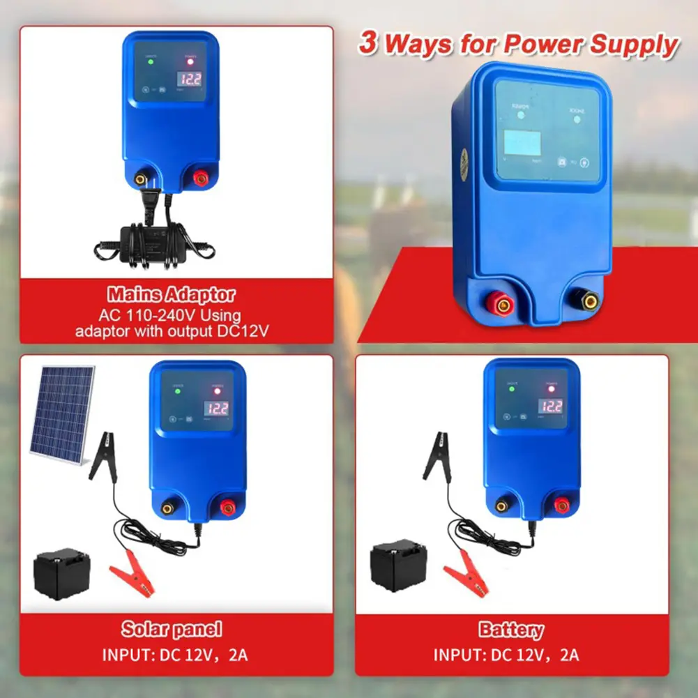 12V DC Electric Fence Charger Farm Livestock Pulse Device Shepherd Equipment Kit for Wildlife Prevention Farm Poultry Garden