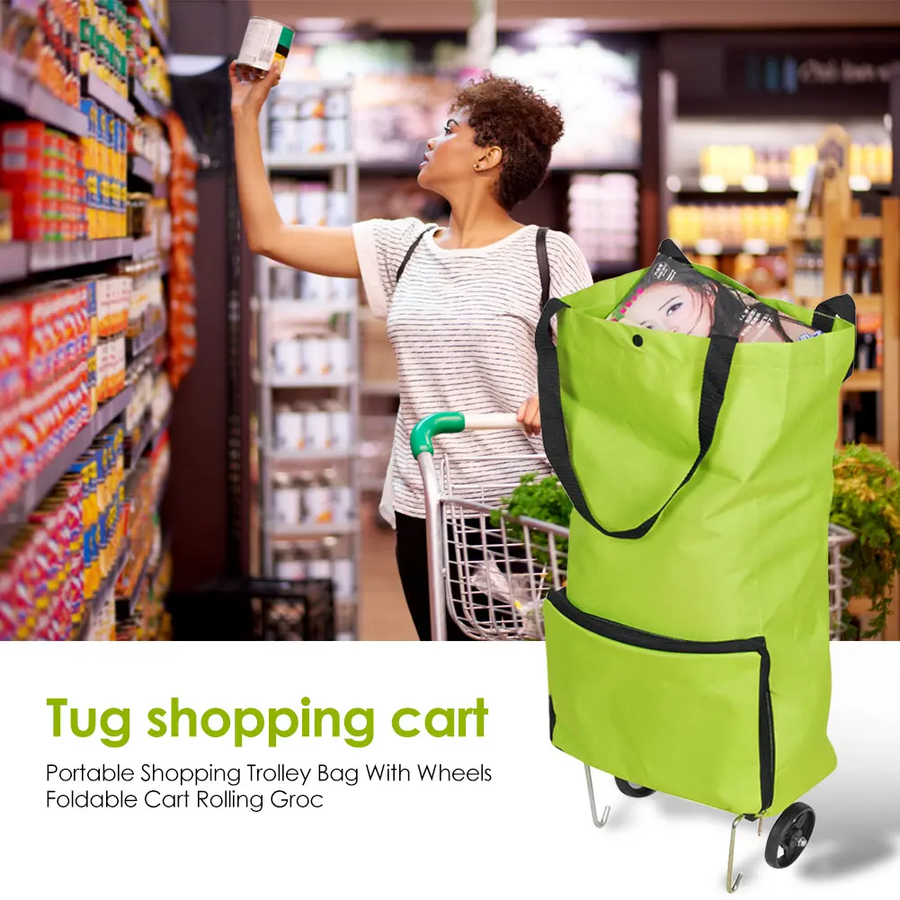 Trolley Bag Reusable Shopping Bag with Wheels Shopping Cart Carry-on Bag Upgrade Shopping Bag Folding Grocery Cart Eco-friendly