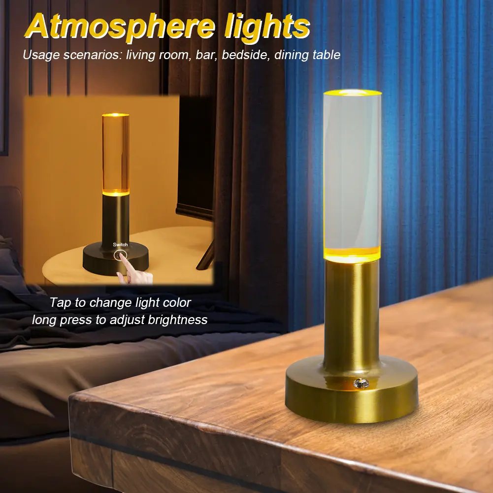 LED Touch Night Light Rechargeable Portable Cordless Table Lamp Stepless Dimming Wireless Atmosphere Light for Home Office Decor