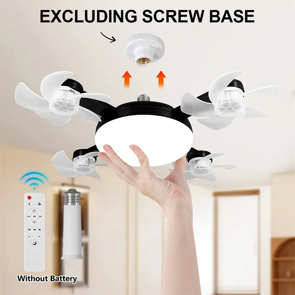 2 In 1 Hanging Fan with LED Lantern Remote Control Universal Dimming Drone Fan E27 E26 Silent Ceiling Drone Fan for Home Outdoor