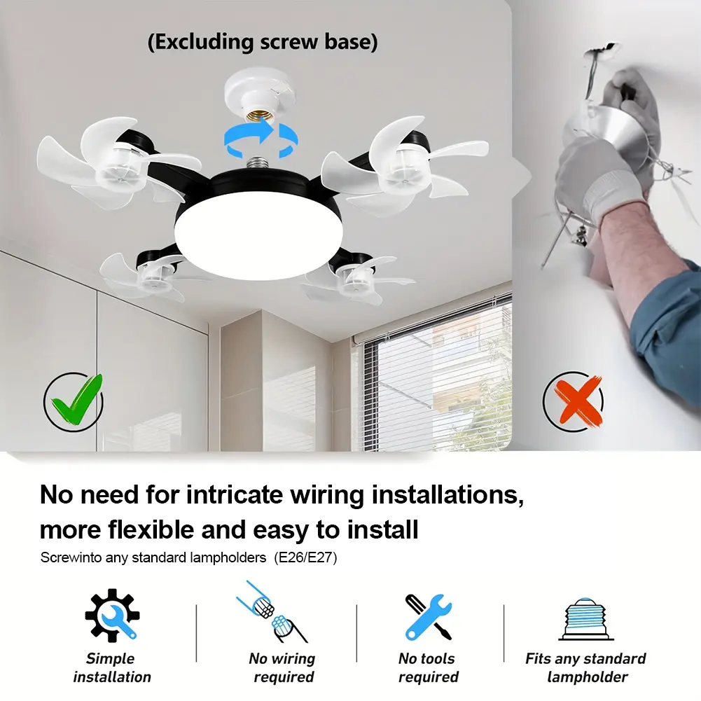 2 In 1 Hanging Fan with LED Lantern Remote Control Universal Dimming Drone Fan E27 E26 Silent Ceiling Drone Fan for Home Outdoor