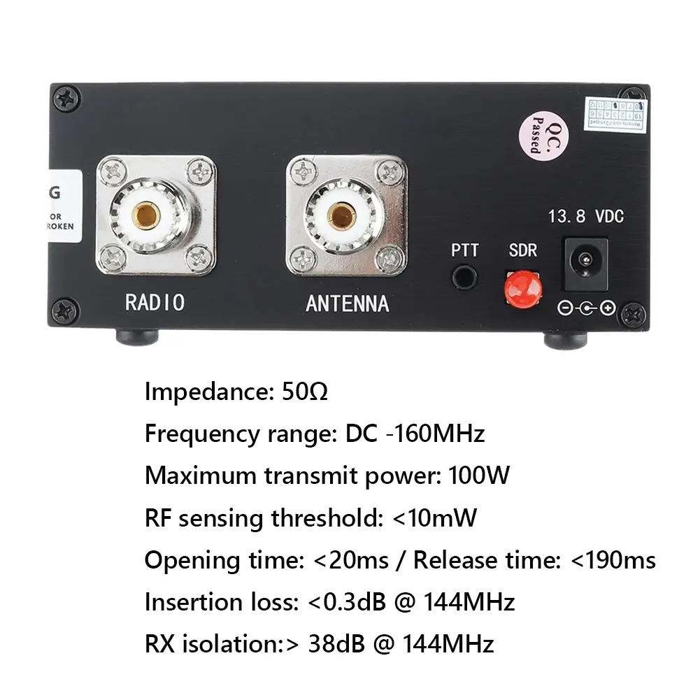 160MHz 100W SDR Transceiver Radio Switch Antenna Sharer TR Switch Box Case with 3.6CM SMA to SMA Connecting Line
