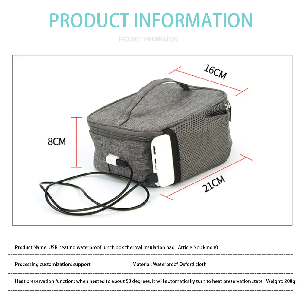 USB Electric Heating Bag Waterproof 12V Car Camping Electric Lunch Box Food Warmer Heater Container Thermal Bag No Power Bank