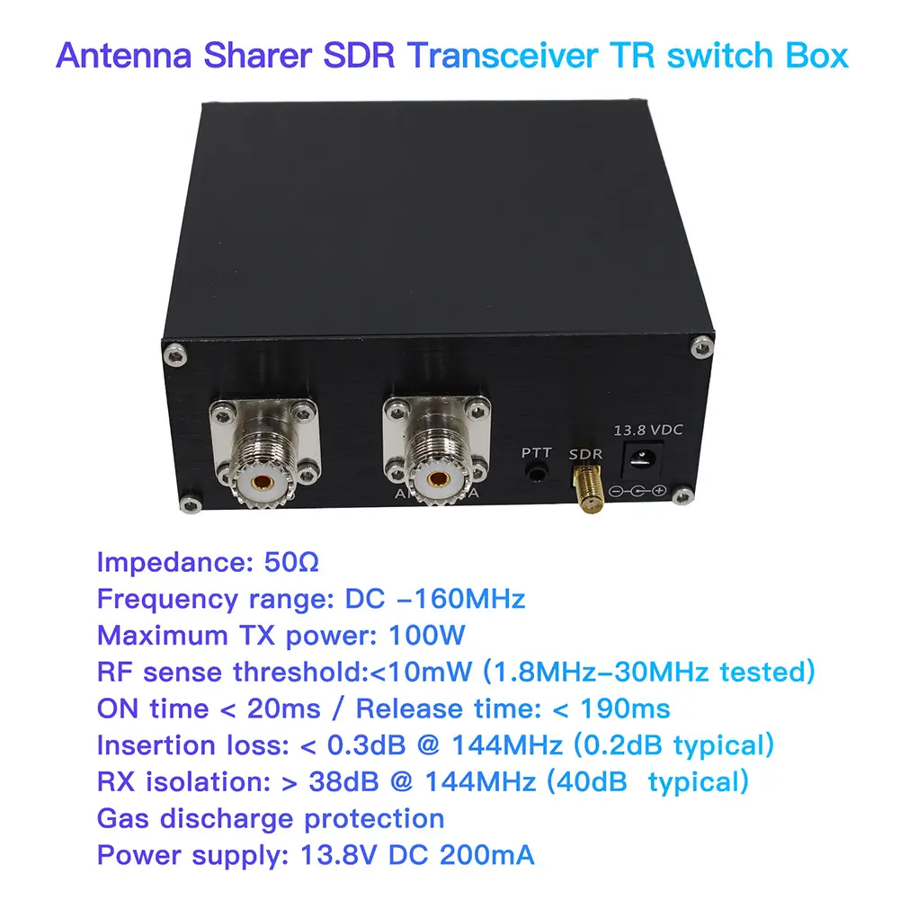 Portable SDR Transceivers Radio Switch Antenna Sharer DC 160MHz 100W Aluminum Alloy Antenna Sharing Device with Host Power Cord