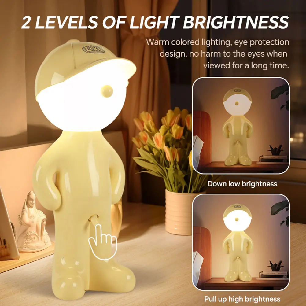 Shy Man Desk Lamp Funny Anniversary Gag Gifts Bedside Night Light Novelty Plug-in Table Lamp for Home Living Room Office Shelf
