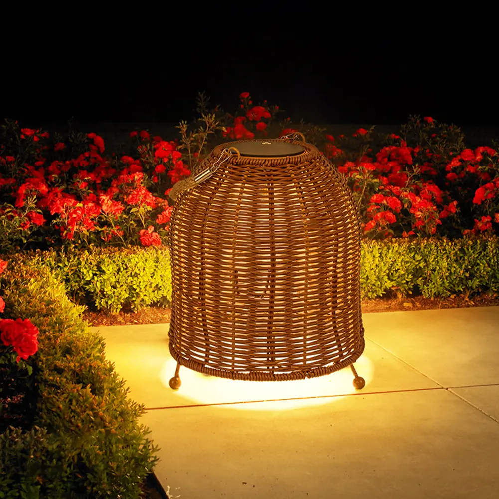 Rattan Solar Light Decorative Outdoor Hanging Lamp IP65 Waterproof Outdoor Desk Light for Garden Patio Yard