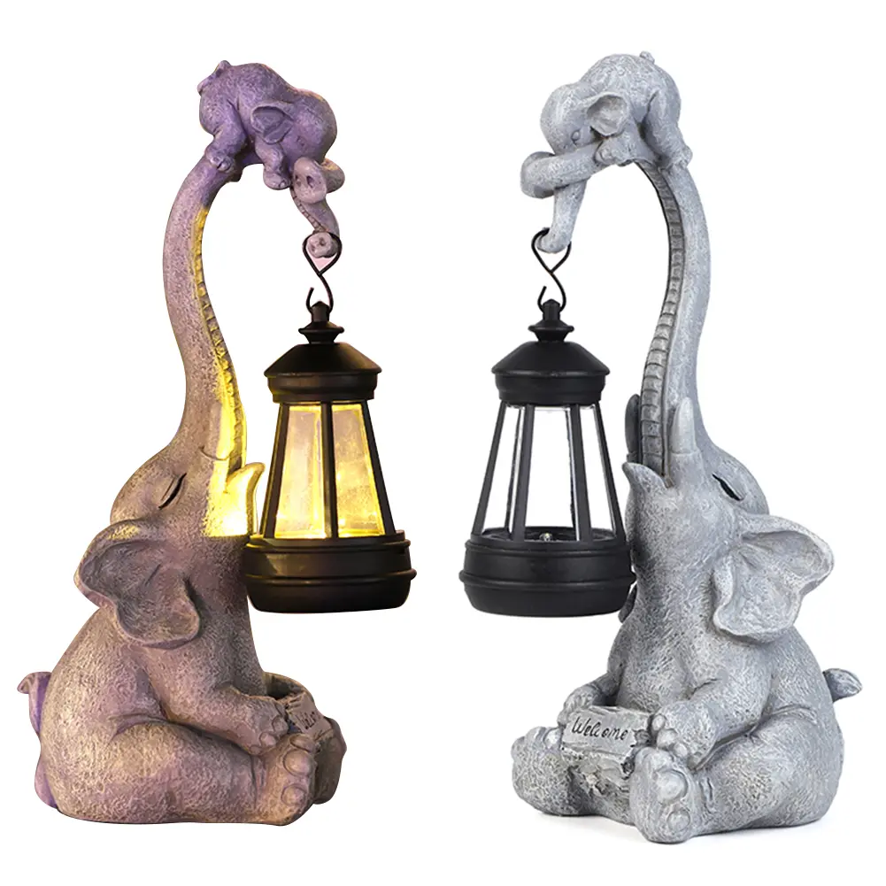 Solar Elephant Garden Statue with Solar Lantern for Yard Patio Lawn Outdoor Garden Decor Unique Gifts for Women Mom Grandma