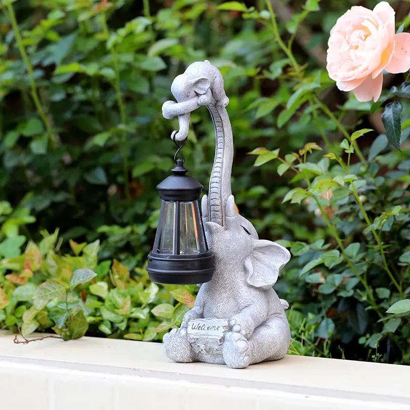Solar Elephant Garden Statue with Solar Lantern for Yard Patio Lawn Outdoor Garden Decor Unique Gifts for Women Mom Grandma