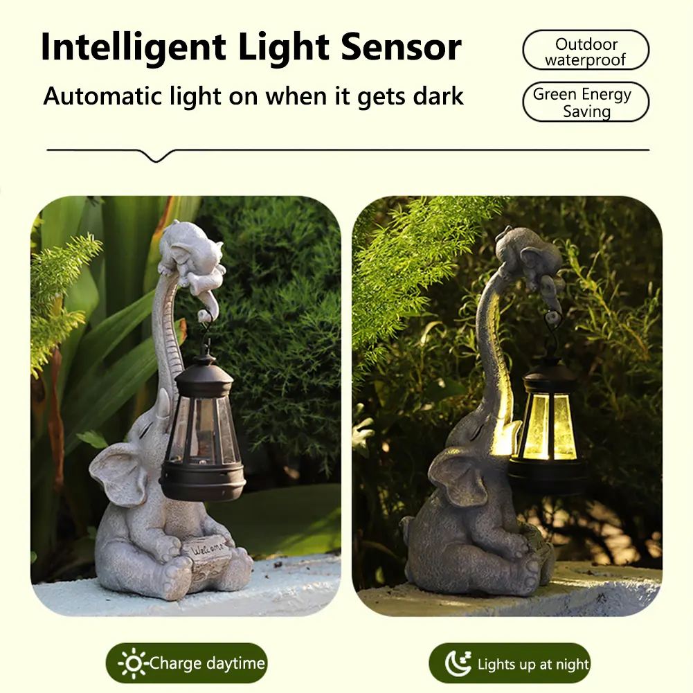 Solar Elephant Garden Statue with Solar Lantern for Yard Patio Lawn Outdoor Garden Decor Unique Gifts for Women Mom Grandma
