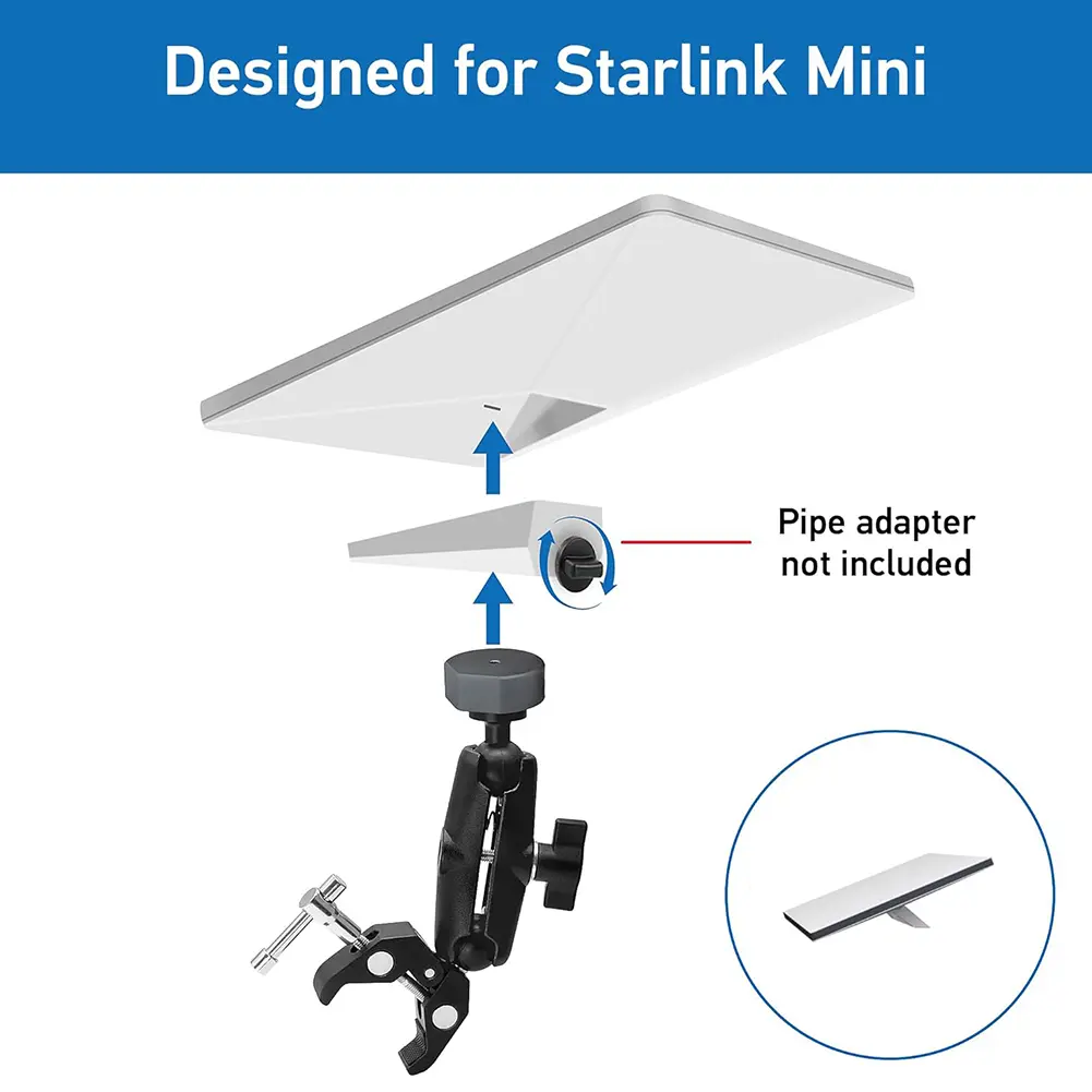 For Starlink Mini Clamp Bracket Kit Adjustable Clamp Mount RV Mount for RV Ladders Roof Rack Balcony