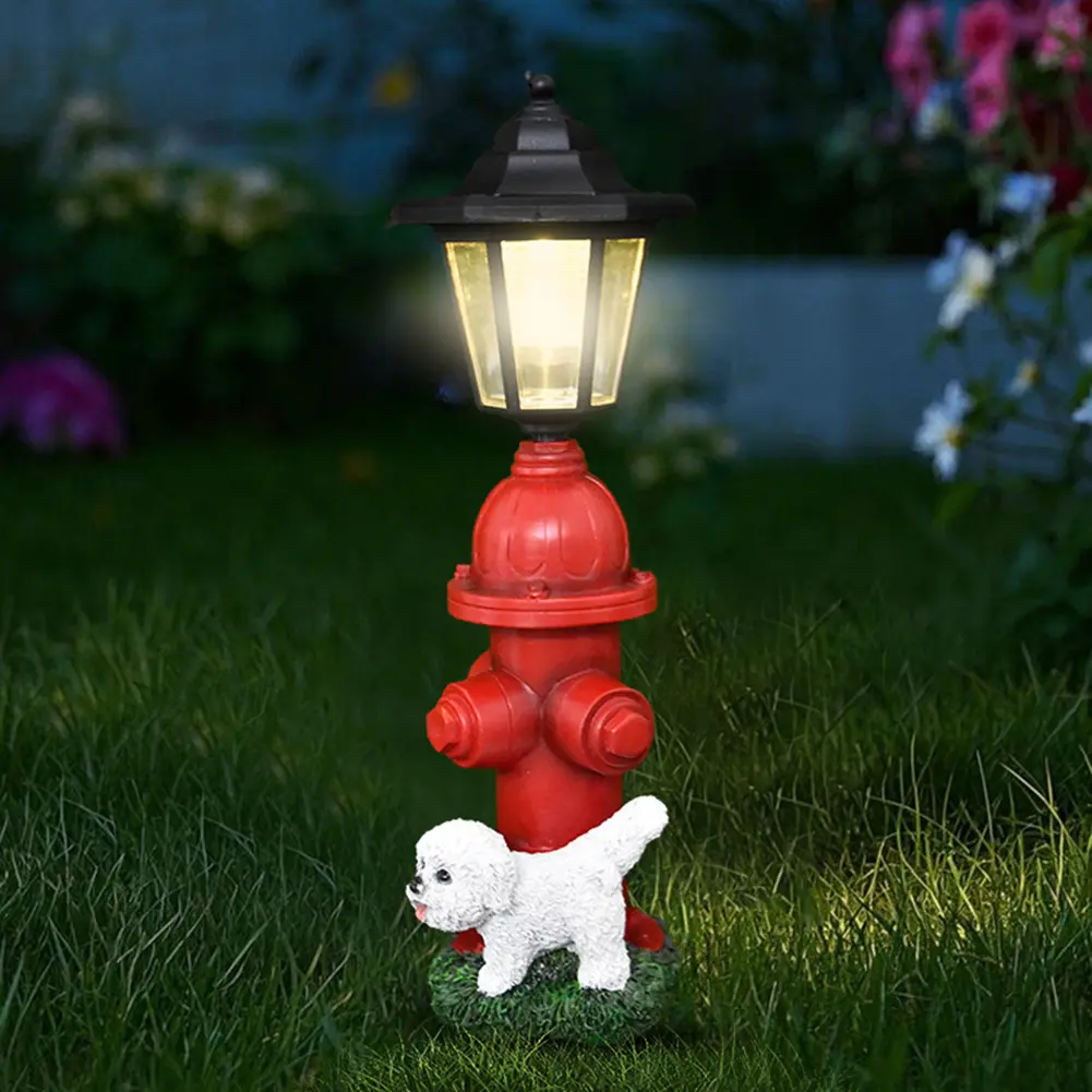 Fire Hydrant and Dog Outdoor Statues Solar Lantern for Yard Patio Lawn Outdoor Garden Decor Unique Gifts for Women Mom Grandma