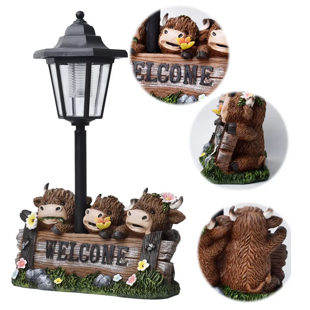 Highland Cow Figurine Solar Lights Solar Lamp for Yard Patio Lawn Outdoor Garden Decor Unique Gifts for Women Mom Grandma