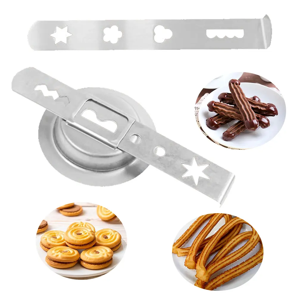 2 Pcs Cookie Press Attachment Stainless Steel with Connection Ring Biscuit Mould Cookie Maker Attachment for Size 5 Meat Grinder