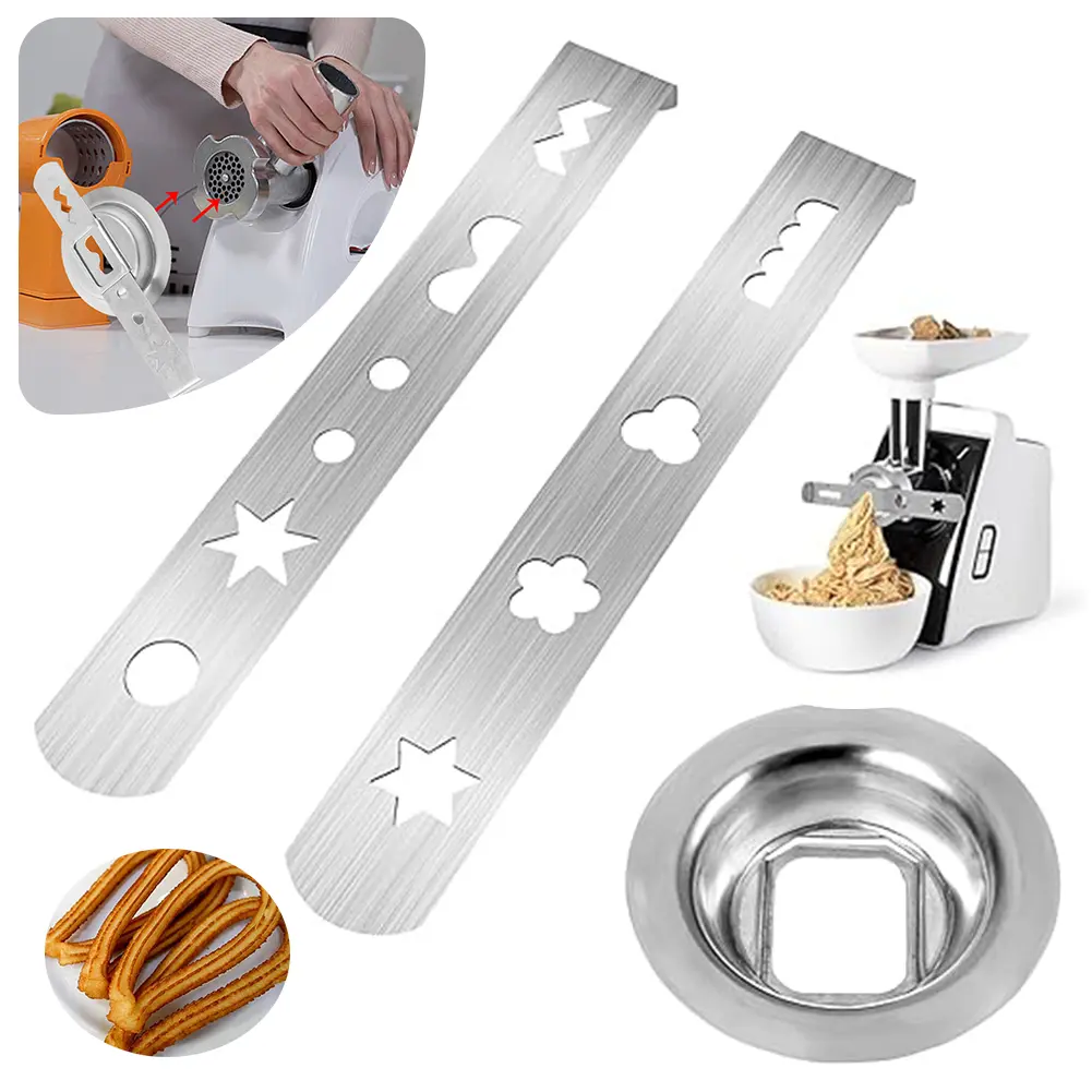 2 Pcs Cookie Press Attachment Stainless Steel with Connection Ring Biscuit Mould Cookie Maker Attachment for Size 5 Meat Grinder