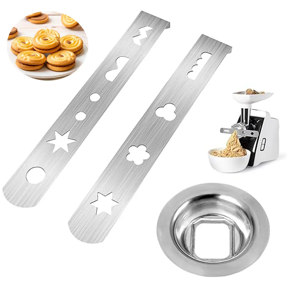2 Pcs Cookie Press Attachment Stainless Steel with Connection Ring Biscuit Mould Cookie Maker Attachment for Size 5 Meat Grinder