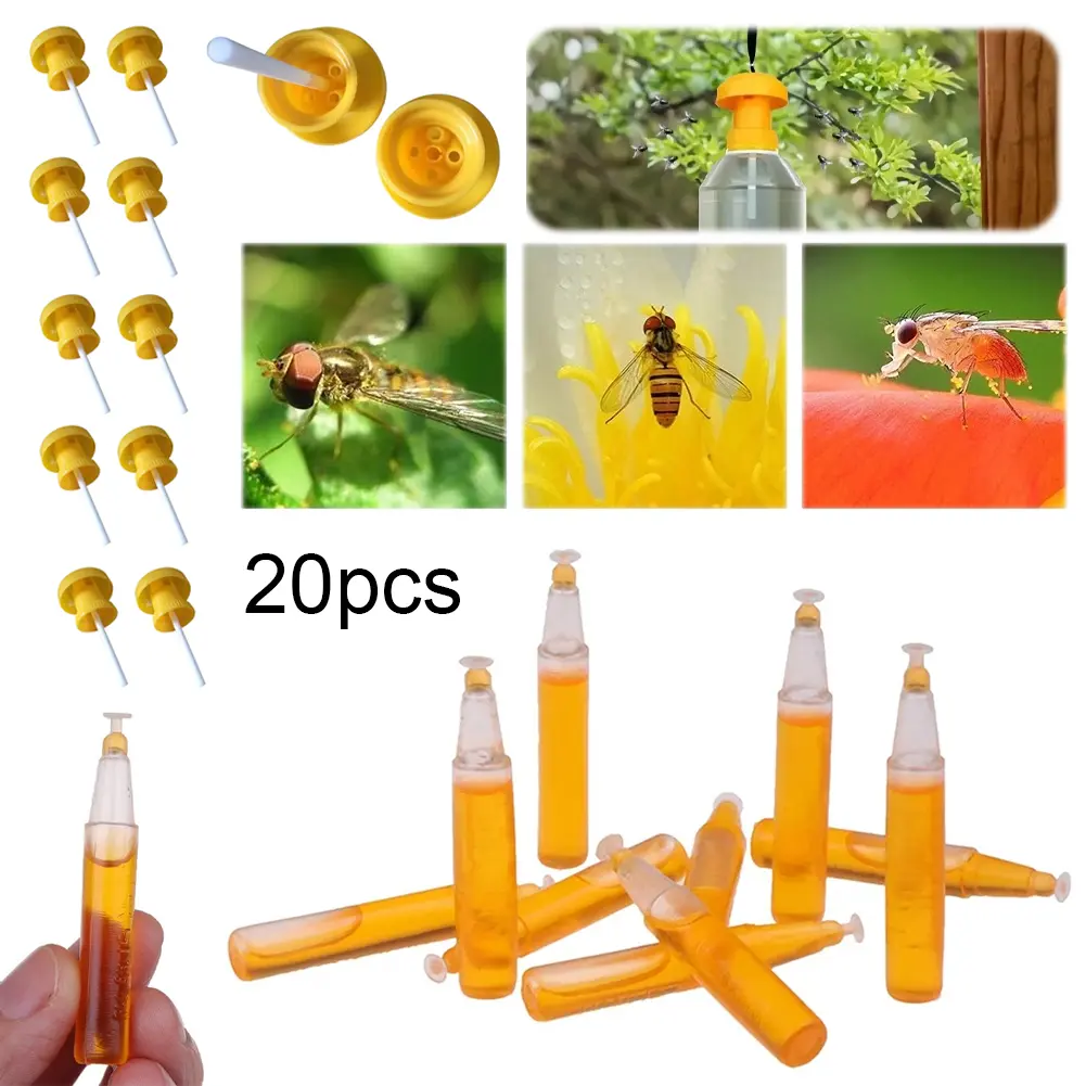20Pcs Fruit Fly Traps with Fly Attractant Liquid Plastic Fruit Fly Killer Reusable Pest Insect Catcher for Home Farm Orchard