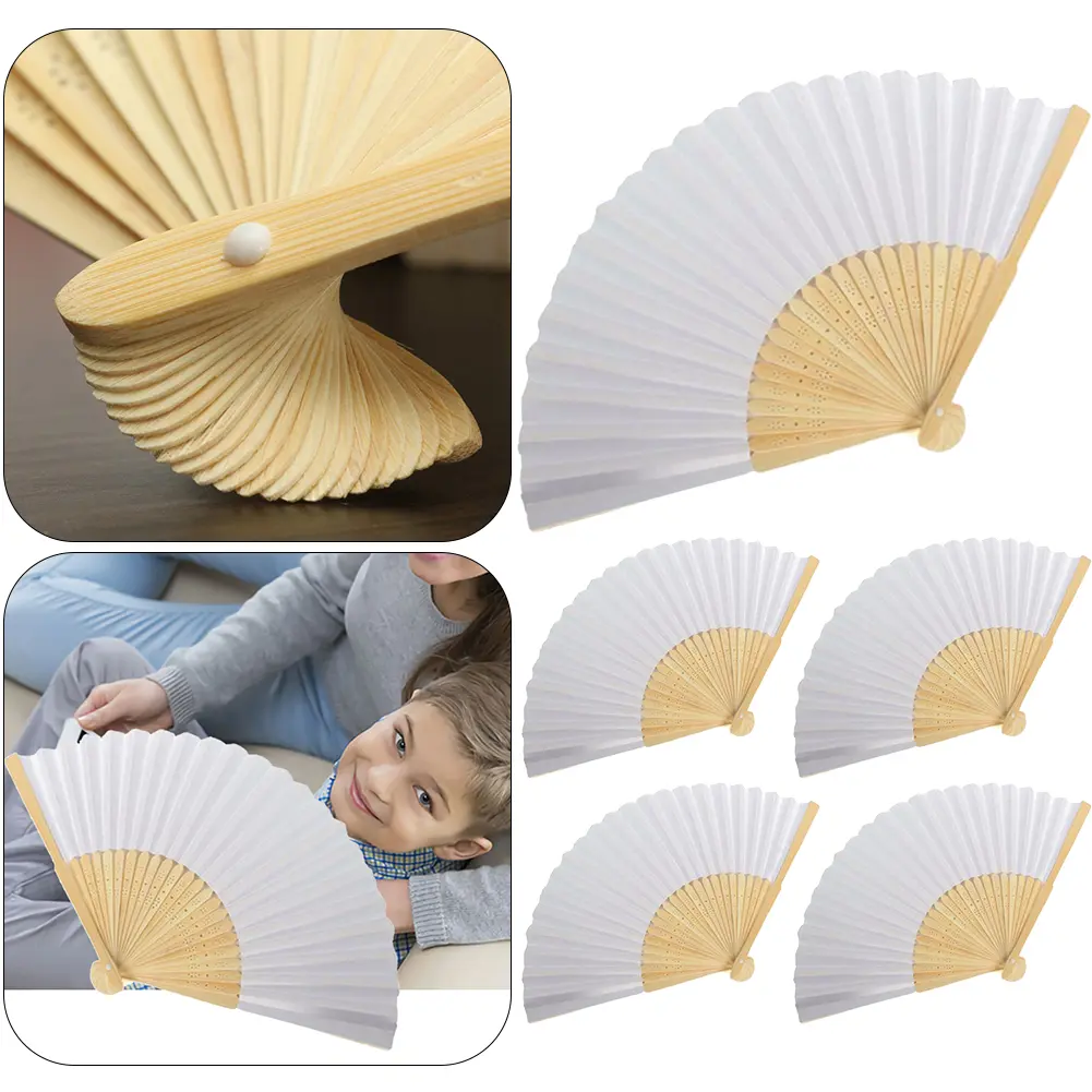 50PCS-1 DIY Paper Bamboo Folding Fan Adults Children's Calligraphy Painting Practice Blank White Folding Fan Wedding Gifts