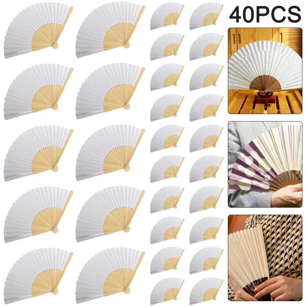 50PCS-1 DIY Paper Bamboo Folding Fan Adults Children's Calligraphy Painting Practice Blank White Folding Fan Wedding Gifts