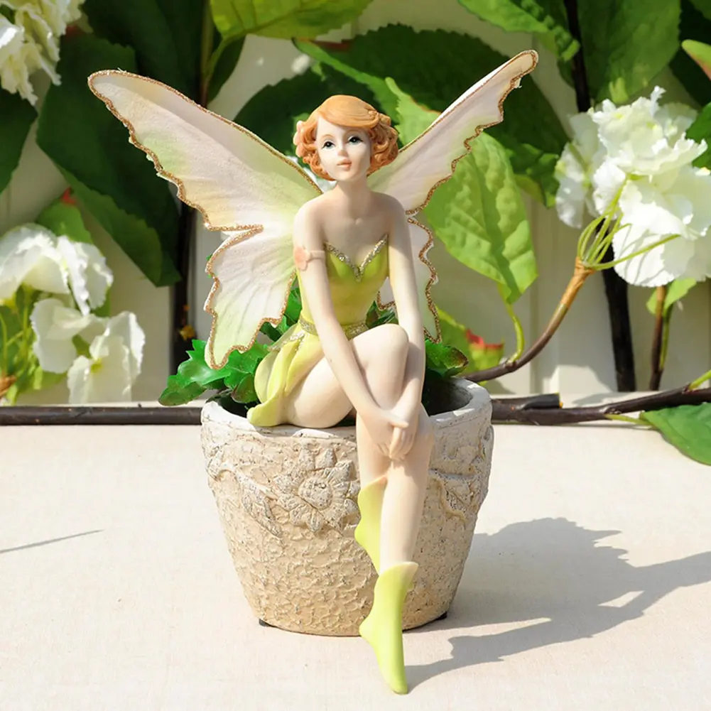 Flower Fairy Figurine Flower Fairy Adornment Exquisite Resin Angel Figurine Decorative Flower Girl Decoration for Tabletop Decor