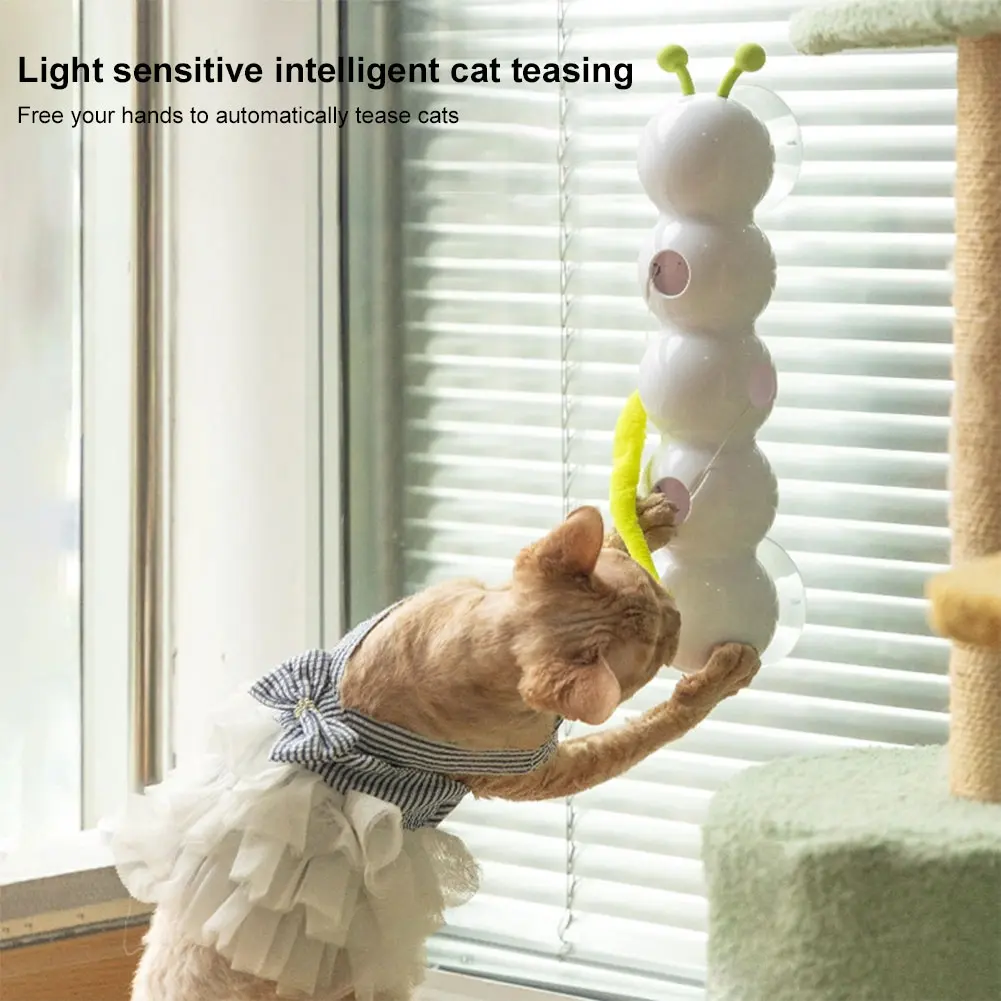 Intelligent Interactive Cat Stick with Replaceable Prey Tail Motion Activated Worm Post Automatic Emerging from The Hole