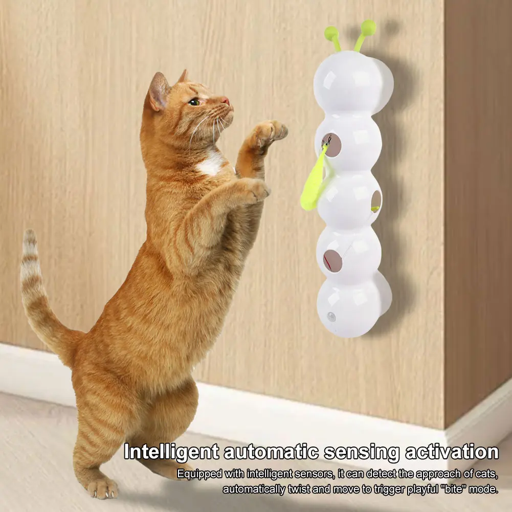 Intelligent Interactive Cat Stick with Replaceable Prey Tail Motion Activated Worm Post Automatic Emerging from The Hole