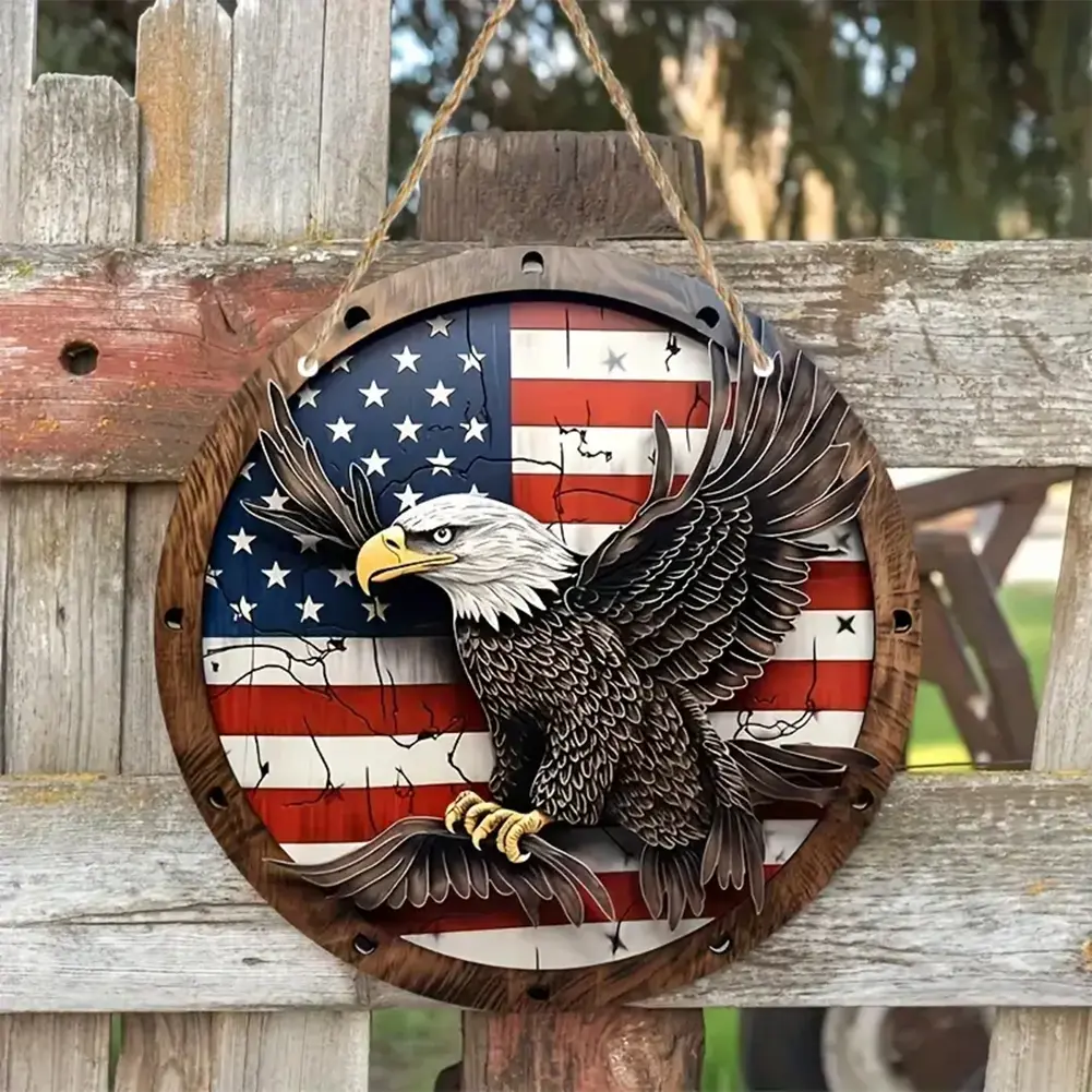 4th of July Hanging Door Sign Multi-Purpose Memorial Day Wreath Decorations Wooden Welcome Door Sign for Wall Front Porch