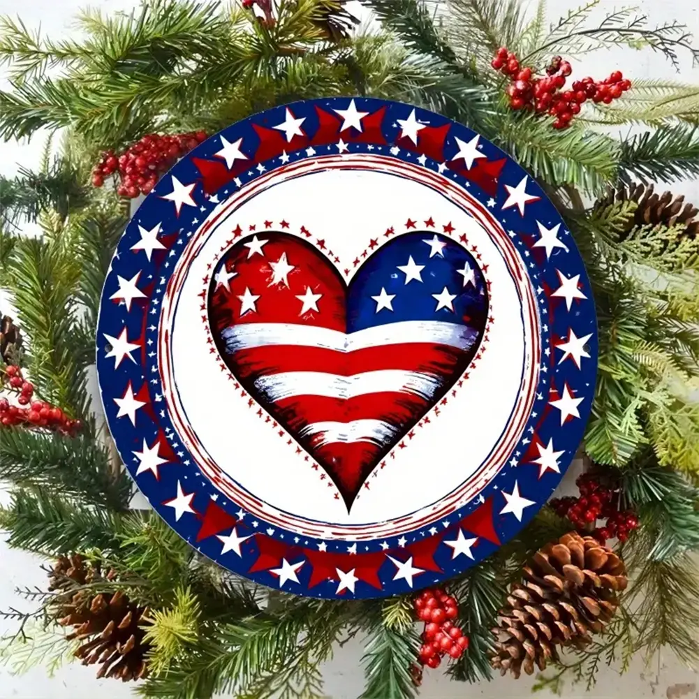 4th of July Hanging Door Sign Multi-Purpose Memorial Day Wreath Decorations Wooden Welcome Door Sign for Wall Front Porch