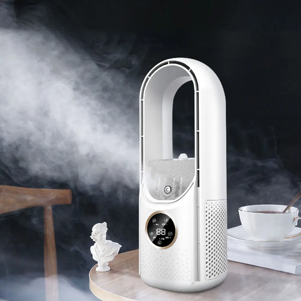 2025 New Bladeless Fan Leafless Spray Fan Usb Mute Desktop Bedroom Night Light Humidifying Electric Fan Portable Camping Fan New
