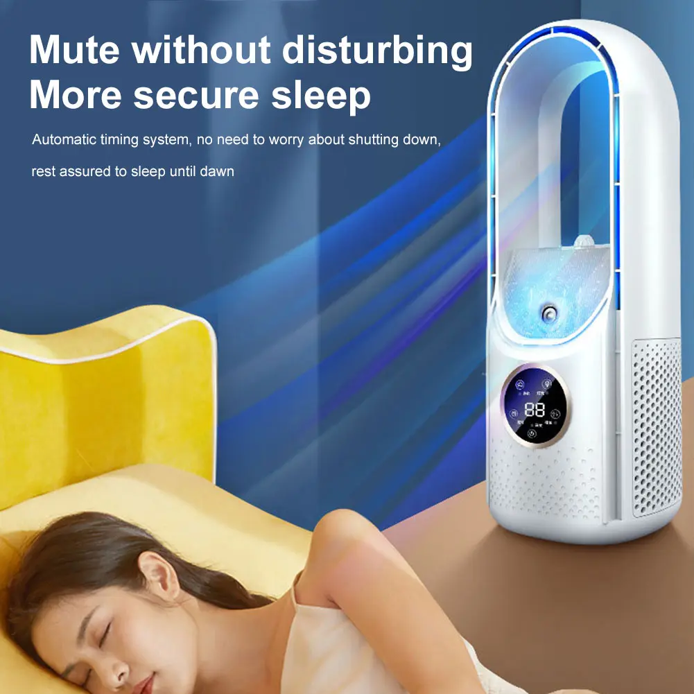 2025 New Bladeless Fan Leafless Spray Fan Usb Mute Desktop Bedroom Night Light Humidifying Electric Fan Portable Camping Fan New