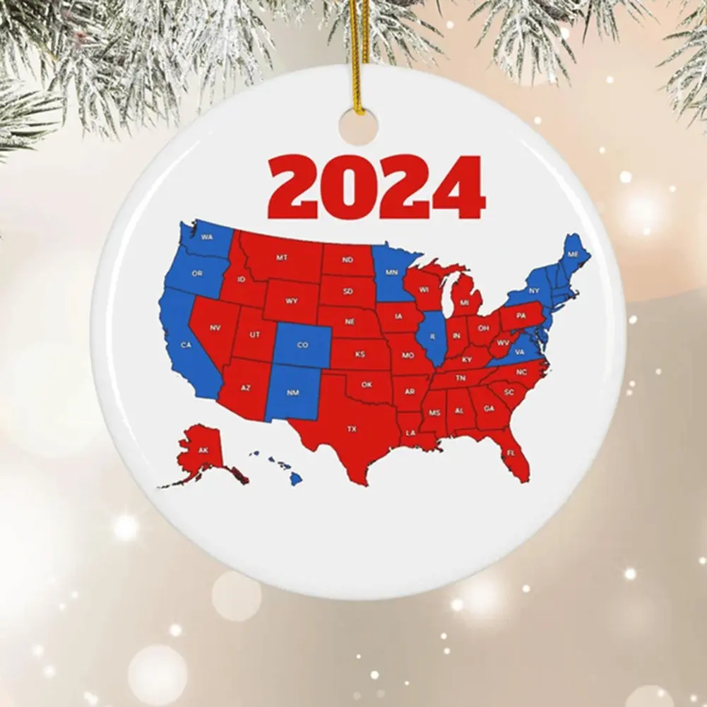 1-3PCS US Election Map Ornament 2024 Acrylic Election Map Christmas Ornament President Won Again Election Christmas Tree Decor