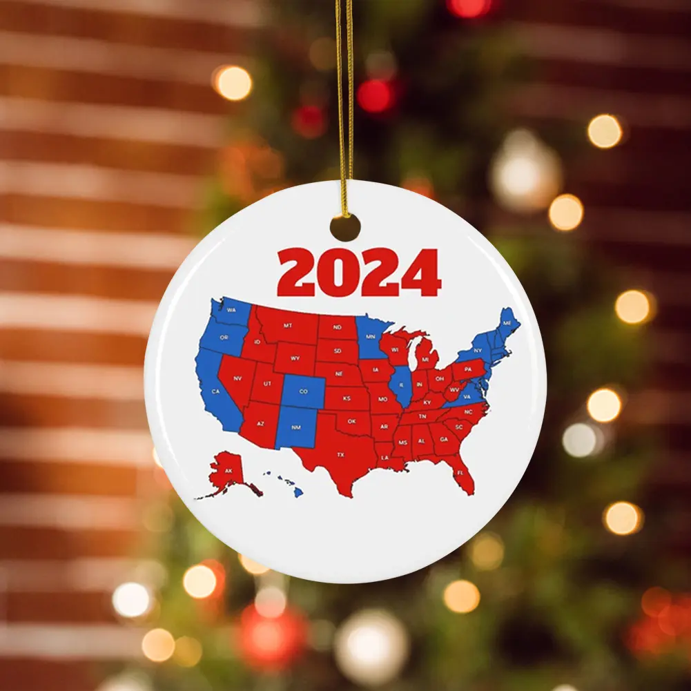 1-3PCS US Election Map Ornament 2024 Acrylic Election Map Christmas Ornament President Won Again Election Christmas Tree Decor