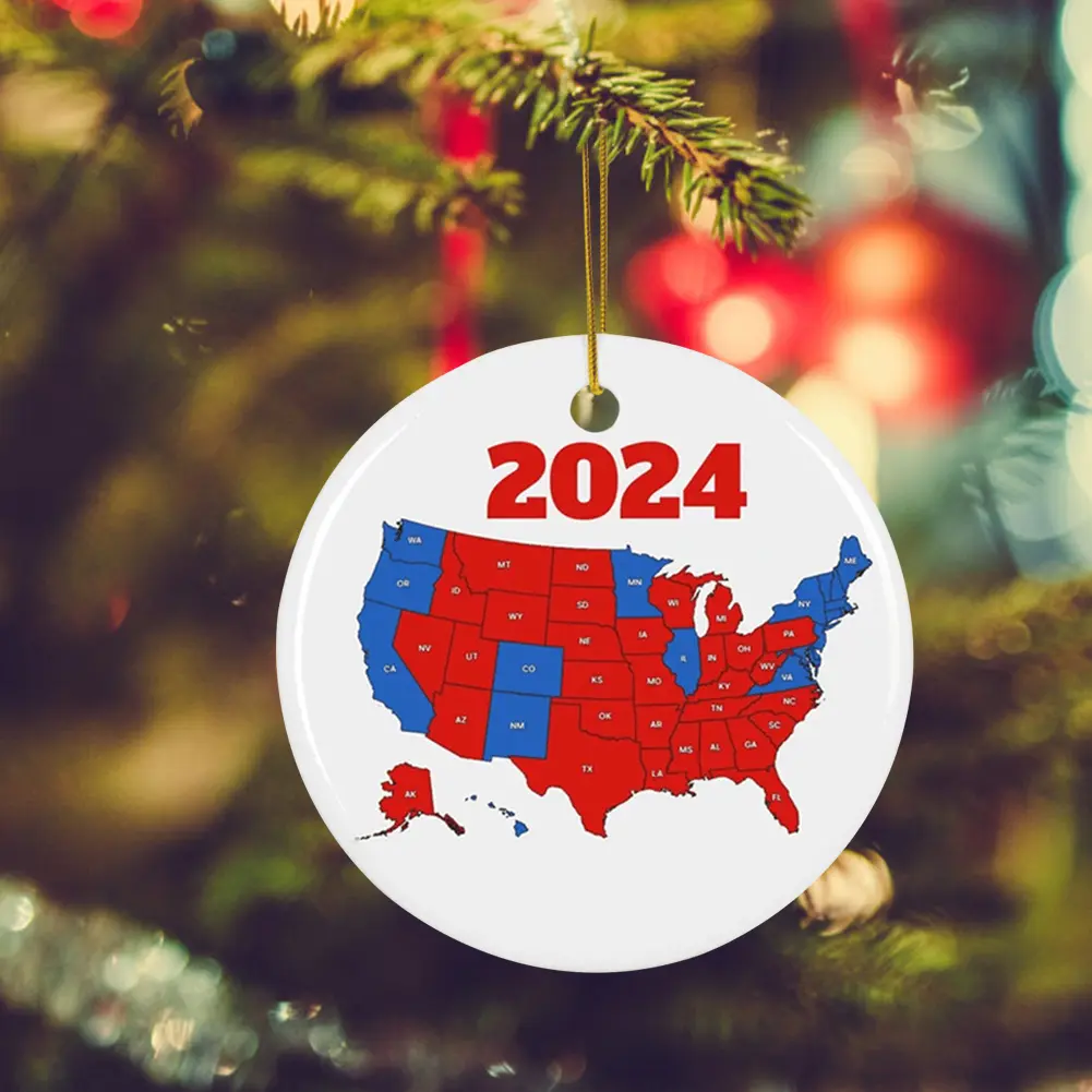 1-3PCS US Election Map Ornament 2024 Acrylic Election Map Christmas Ornament President Won Again Election Christmas Tree Decor